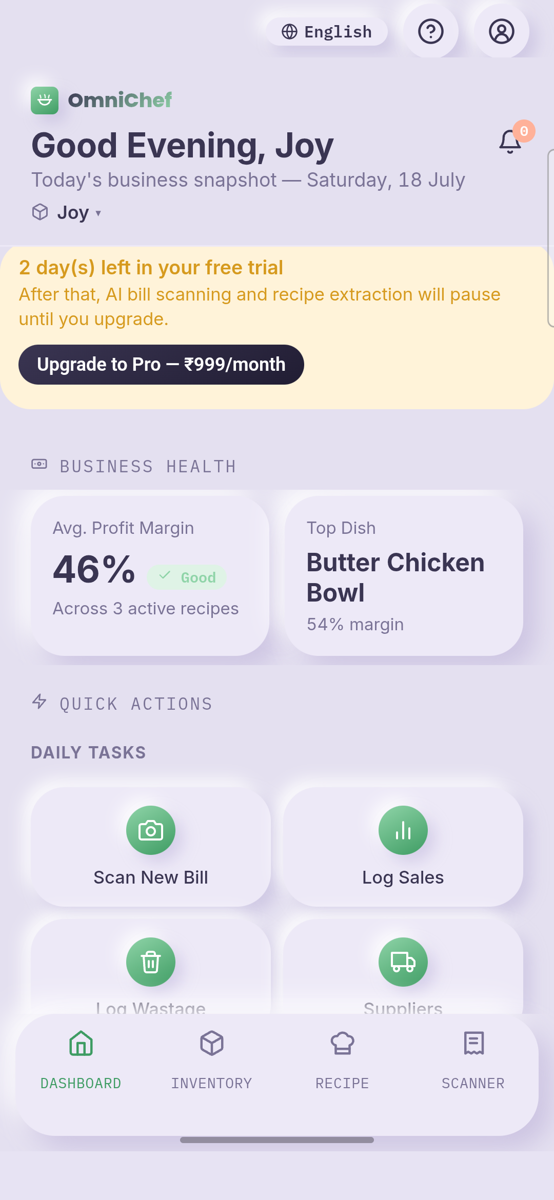 OmniChef Dashboard Showcase